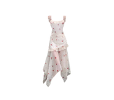 Pure desire style sling floral dress new French dating irregular holiday waist long skirt R0065