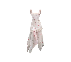 Pure desire style sling floral dress new French dating irregular holiday waist long skirt R0065