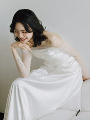 Long Sleeves Satin Mermaid Wedding Dresses Long Bridal Gown S7213