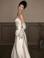 Sexy Lace Strapless Wedding Dresses Long Bridal Gown S7207