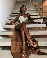 sexy black girl prom dress mermaid one shoulder evening gowns S1631