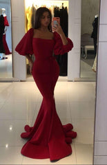 red sexy long prom dress with sleeves S1315