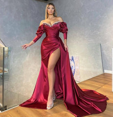 Wine dress with side slit prom gowns, bridal dresses, African women wedding dress S1738