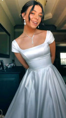 Generous A-line Simple Satin Wedding Dress Charming Evening Dress S2158