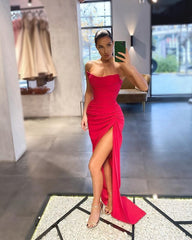 Sexy Mermaid Strapless Hot Pink Long Prom Dresses with Slit S2270
