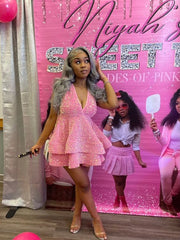 Pink Cocktail Dresses A-Line V-Neck Shiny Sequin Homecoming Dresses S2035