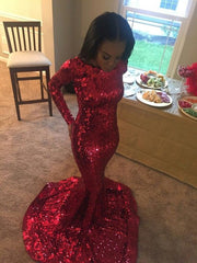 Red mermaid long prom dress, evening dress S1267