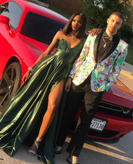 GREEN A LINE LONG PROM DRESSES, GREEN FORMAL EVENING DRESS S1404