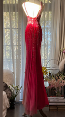 Pink halter-neck fitted slim-fit sexy rhinestone long ball gown R7727