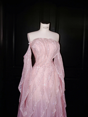 Pink tube top girl waist cute long skirt, prom dress R5621