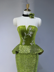 Green strapless fitted long ball gown R9038