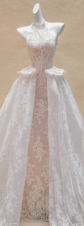 Pink halterneck lace slim waist hip sexy bridal dress R5739