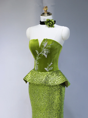 Green strapless fitted long ball gown R9038