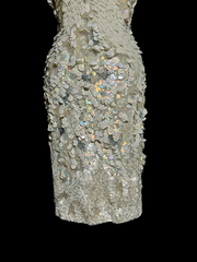 White sleeveless sequined fitted waist short ball gown R6612