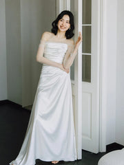 Long Sleeves Satin Mermaid Wedding Dresses Long Bridal Gown S7213