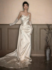 Sexy Lace Strapless Wedding Dresses Long Bridal Gown S7207