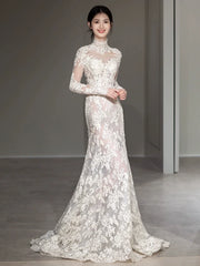 Long Sleeves Lace High Neck Wedding Dresses Long Bridal Gown S7208