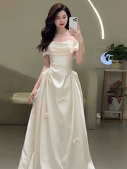 Off Shoulder Satin Wedding Dresses Long Bridal Gown S7214