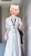 Atmosphere wear white polo long-sleeved dress waist temperament fishbone French long skirt R0484