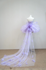 Light purple strapless fitted waist slim-fit princess skirt short ball gown R8889