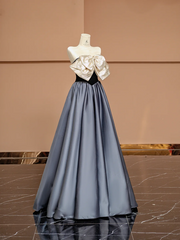 Black top with apricot bow neckline and gray skirt, long ball gown R8374