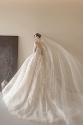 White lace one-shoulder slim waist sexy puffy long dress bridal dress R6054
