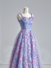 Purple floral halter-neck fitted A-line long ball gown R8146