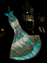 Peacock Green Sequined halter-neck long ball gown R6892