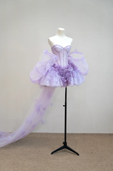 Light purple strapless fitted waist slim-fit princess skirt short ball gown R8889