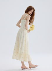 Floral dress high-end suspender dress design dress long skirt women summer R3452