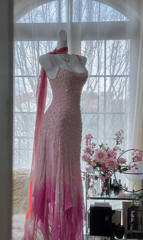 Pink Fairy Strappy Waist-cinching Bodycon Long Ball Gown R6534
