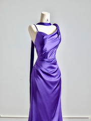 Purple halter-neck satin fitted long elegant ball gown R8147