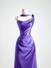 Purple halter-neck satin fitted long elegant ball gown R8147