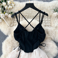 French style slim fit deep v sweet high waist long skirt cake beach skirt suspender dress R2142