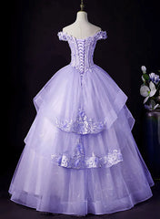 Light Purple Tulle With Lace Off Shoulder Sweet 16 Dress, Light Purple Formal Dress S2557