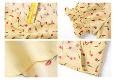 Tea break French dress new yellow square neck puff sleeves slit long skirt waist slimming skirt R0055