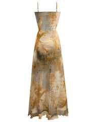 Wasteland style smudged suspender dress 2025 new holiday retro knitted irregular slit long skirt R0059