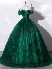 Green tulle off shoulder long prom dress green tulle formal gown S1769