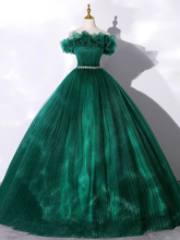 Green tulle off shoulder long prom dress green tulle formal gown S1769