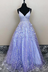 Purple Tulle Lace Long Prom Dress Formal Dress S928