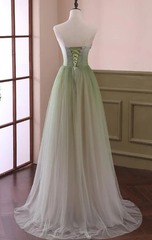 Light Green Gradient Tulle Long Formal Dress, Green Beaded Sweetheart Prom Dresses S1038