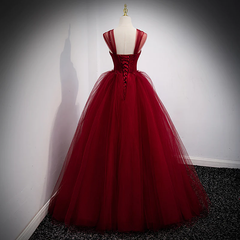 Gorgeous Wine Red Ball Gown Beaded Sweetheart Long Formal Dress, Dark Red Sweet 16 Dresses S2126