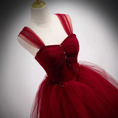 Gorgeous Wine Red Ball Gown Beaded Sweetheart Long Formal Dress, Dark Red Sweet 16 Dresses S2126