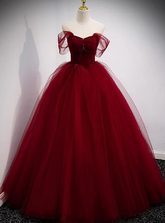 Gorgeous Wine Red Ball Gown Beaded Sweetheart Long Formal Dress, Dark Red Sweet 16 Dresses S2126