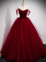 Gorgeous Wine Red Ball Gown Beaded Sweetheart Long Formal Dress, Dark Red Sweet 16 Dresses S2126