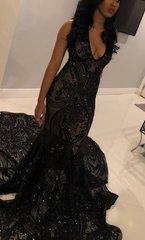 Black Long Mermaid Prom Dresses Party Evening Gown S2454