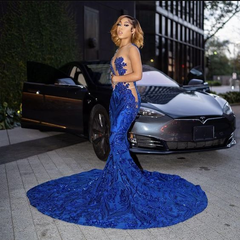 Sparkly Royal Blue Mermaid Long Prom Dress With Train Sexy Evening Dresses S2487