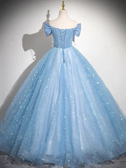 Light Blue Tulle Sequins Long Prom Dress, Lovely A-Line Evening Party Dress S7193