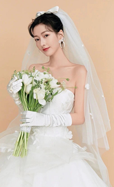 Off-white satin glossy medium-length wedding dress gloves S6235