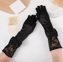 Stage performance long bow lace gloves satin wedding dress bride etiquette performance S6256